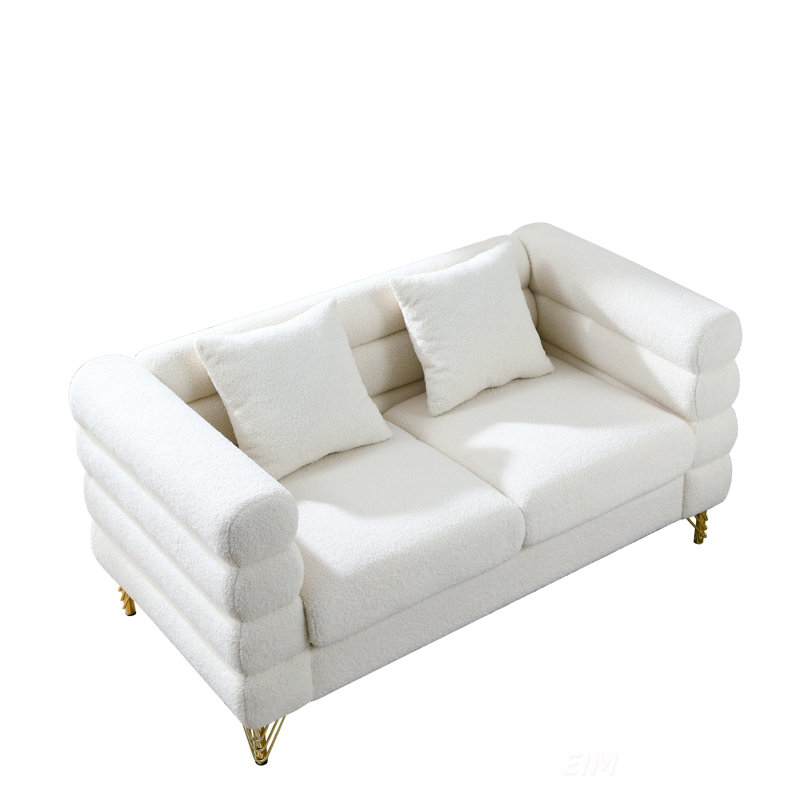 60Inch Oversized 2 Seater Sectional Sofa With Deep Seating And Soft Fabric, Includes 2 Pillows For Ultimate Comfort In Living Room Or Bedroom