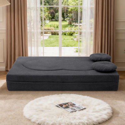 Canapé-lit pliable en velours sans os 75,5 po Lychee, sans assemblage requis avec deux coussins, noir