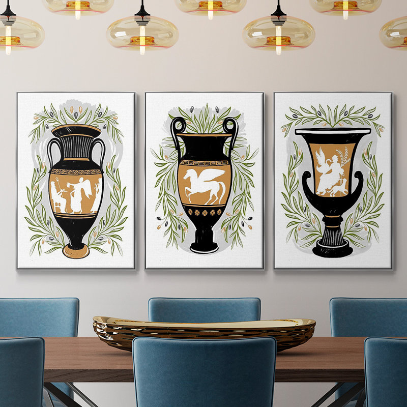 Vases grecs I 3 pièces, H 36 po x l 72 po x P 2 po, Argent