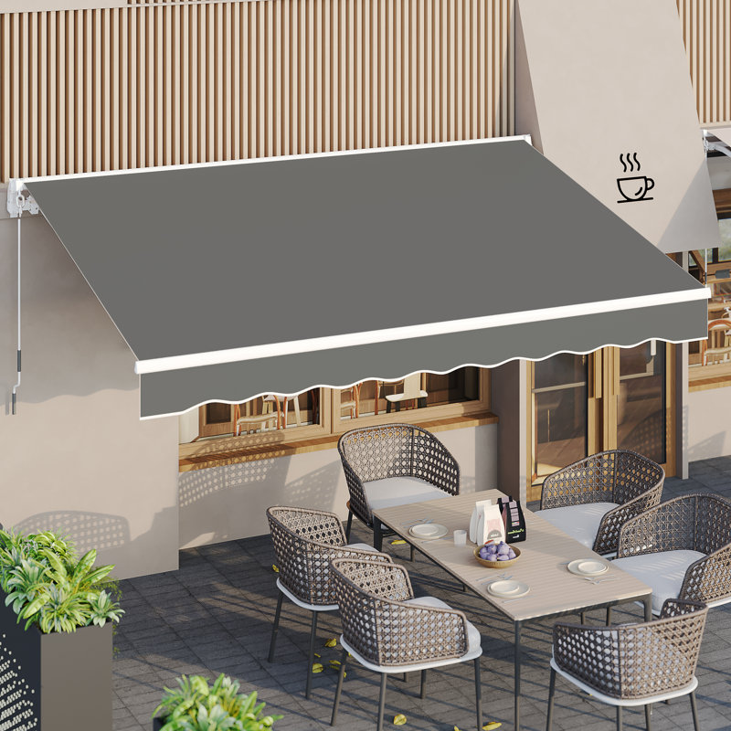 AECOJOY Manual Retraction Slope Patio Awning, 156" W x 96" D, Gray, Solid Color