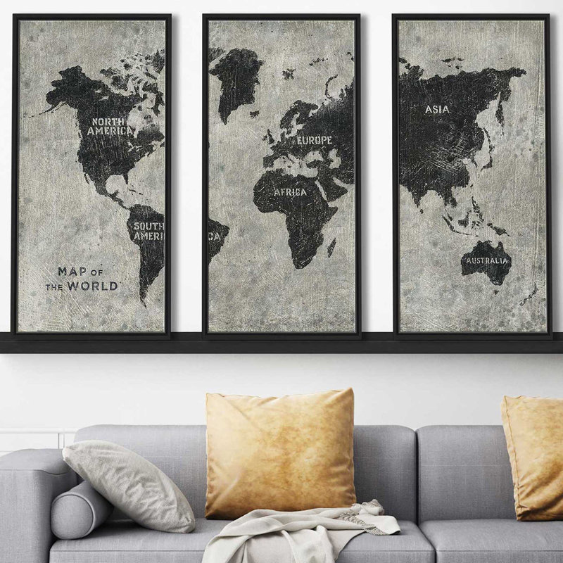 " Grunge World Map " 3 Piece Art Graphic Art Print, 41.5" H x 64.5" W x 2" D
