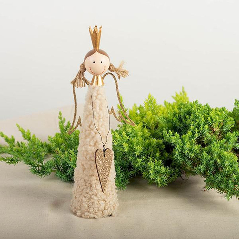 Figurine ange en laine avec cœur