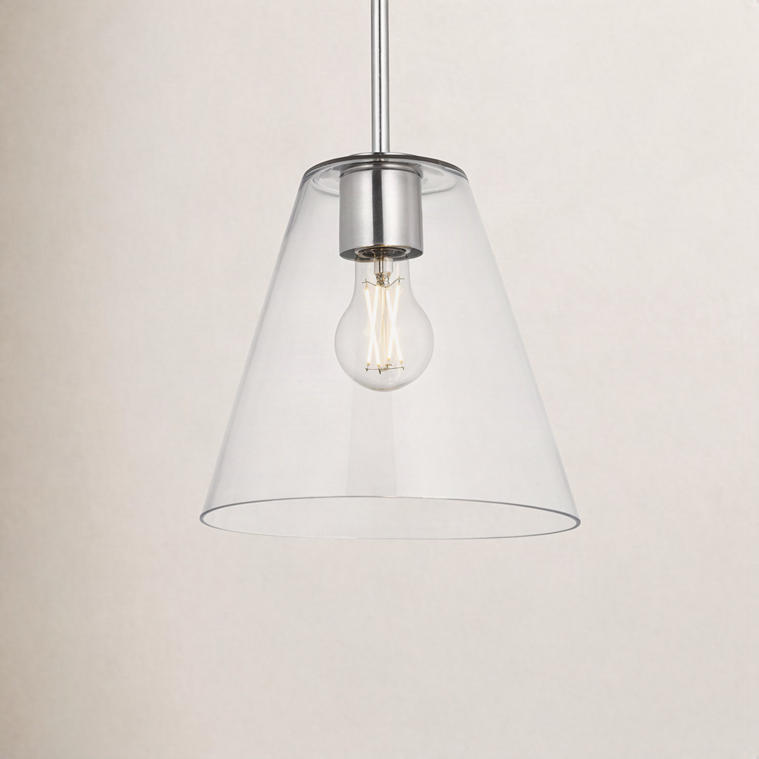 Hayden Dimmable Glass Cone Single Pendant Light, Clear, Brushed Nickel