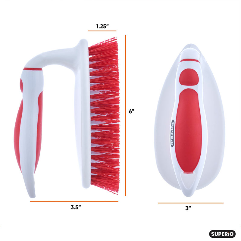 Brosse à récurer Superio avec poils raides et poignée à prise confortable, bleu et rouge, autolaveuse robuste pour la cuisine, la salle de bain, la douche, l'évier, la toilette, paquet de 2