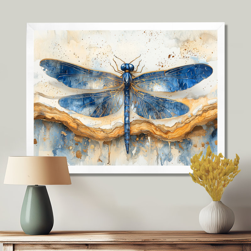 Décoration murale moderne libellule turquoise Serenade II - Libellule, H 12 po x l 20 po, Picture Framed, Blanc