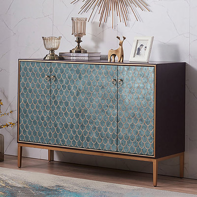 59.1" Modern Birch Sideboards And Buffets Brown With 4 Doors Adjustable Shelves