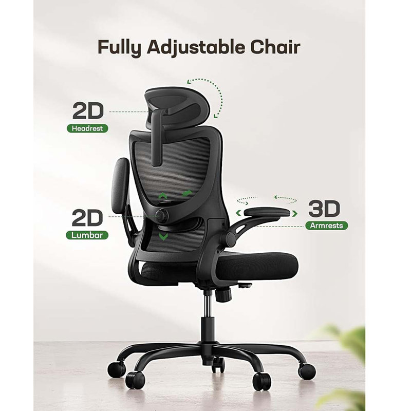 Ergonomic Game Chairs With Headrest Mesh Computer Desk Chair With Adjustable Lumbar Support Rolling Work Swivel Task Chairs With Wheel 3D Armrests