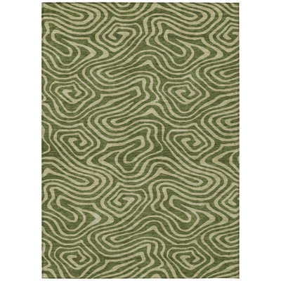 HomeRoots 5' X 8' Olive Green And Light Green Abstract Washable Indoor Outdoor Area Rug