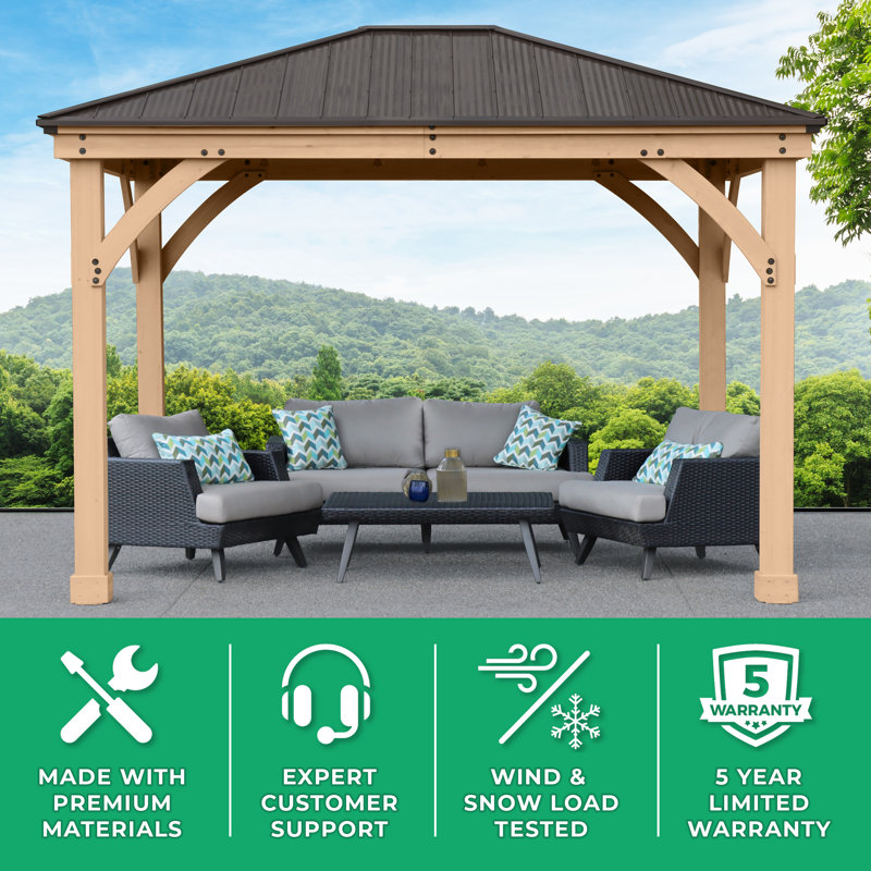 Meridian 10x12 Cedar Gazebo with Brown Aluminum Roof