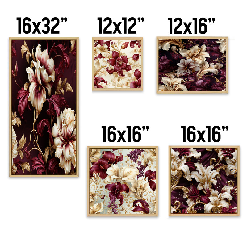 Maldon - ensemble d'art mural en toile florale sur 5, Cadre flottant brun