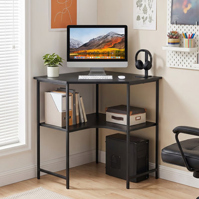 Jaycub Corner Desk Computer Desk with Storage Shelves Triangle Writing End Table for Small Space Bedroom, Black