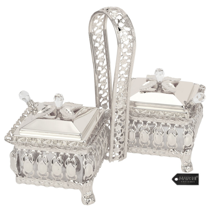 Bol décoratif carré en métal 2 pièces, Argenté