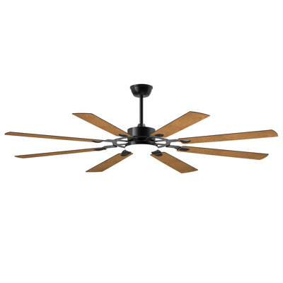 72 Inch Indoor/Outdoor Ceiling Fan, 8-Blade Black, Reversible Quiet DC Motor, Damp-Rated for Patio, Living Room, and Kitchen