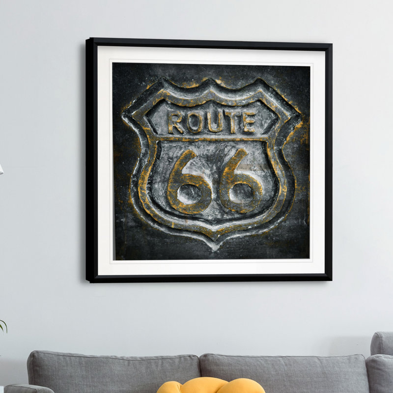 «Route 66», impression, H 26,5 po x l 26,5 po x P 1,5 po, Cadre plastique noir