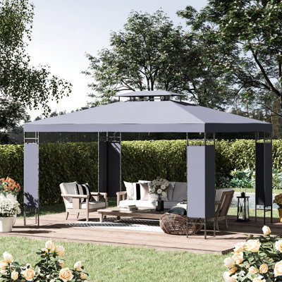 10' X 13' Outdoor Gazebo With Double Canopy Roof And Steel Frame, Gray - Airflow Increase, Sun Block, Efficient Drainage For Garden, Lawn, Backyard, Deck Structure, Provide A Relaxing Retreat In