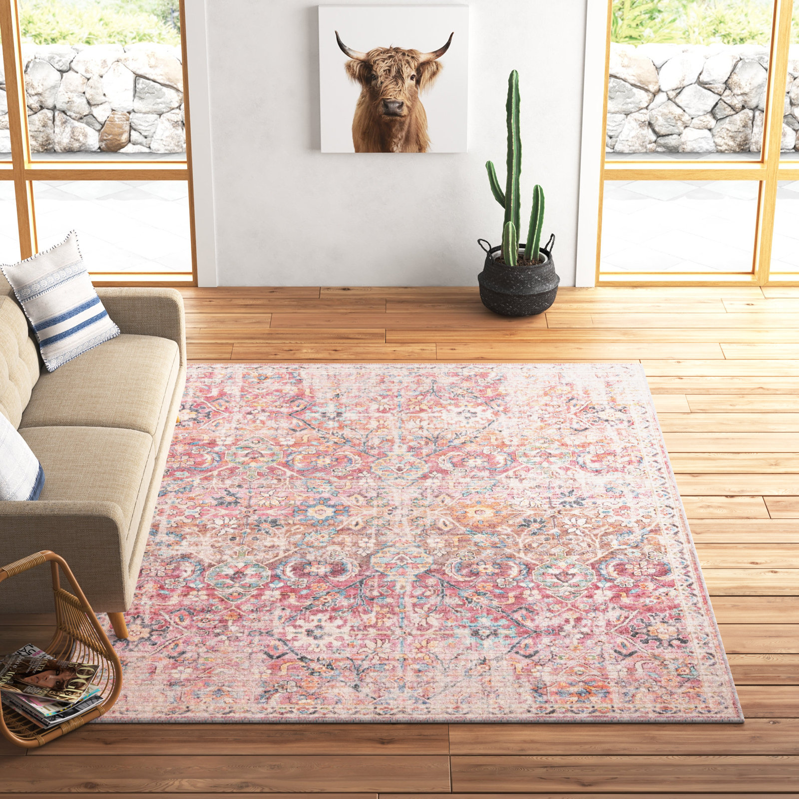 Engelhardt Floral Machine Made Power Loom Chenille Area Rug in Ivory/Pink Mistana Rug Size: Rectangle 9'2 x 12'2