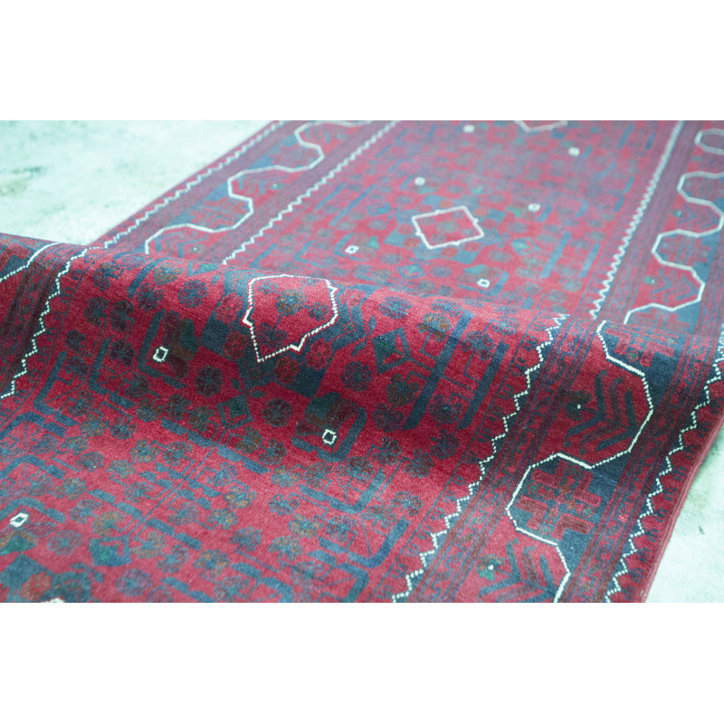 Tapis rouge / vert noué à la main de haute qualité