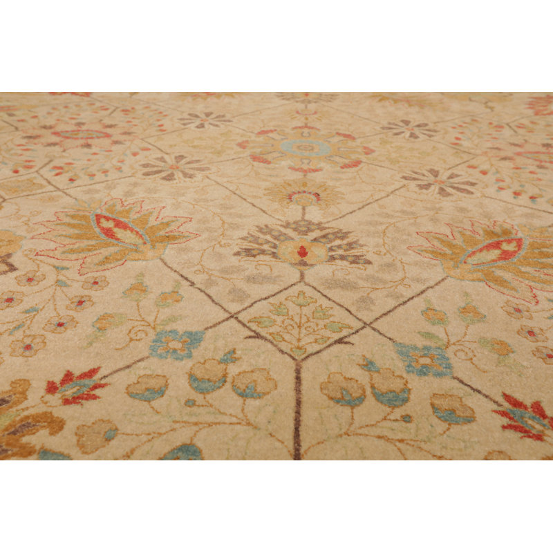 Handmade 9'1" x 11'10" Beige and Red Wool Oriental Rug