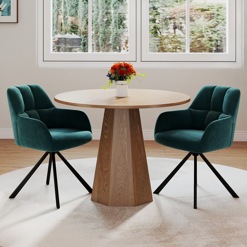 Ensemble de tables de salle à manger rondes de style Mid-Century avec chaises pivotantes, Brun, 3 pièces: table, 2 chaises