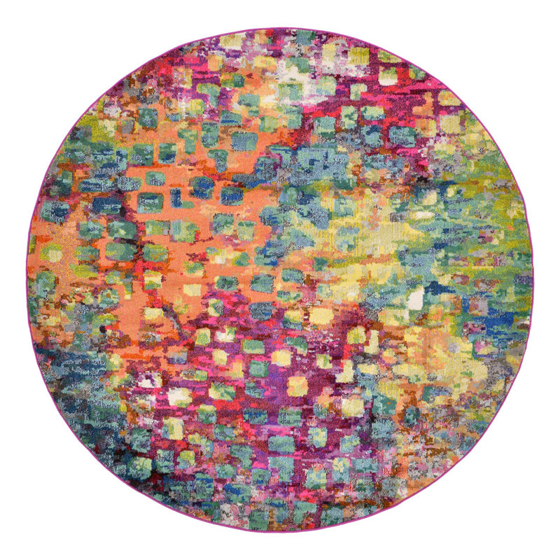 Corlenzo Washable Abstract Indoor Rug, Round 12'2" x 12'2"
