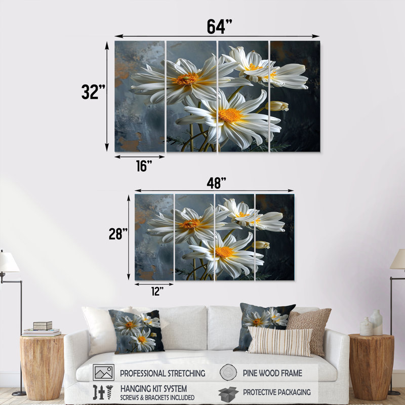 Shelva - marguerite, art mural 4 pièces, H 28 po x l 48 po