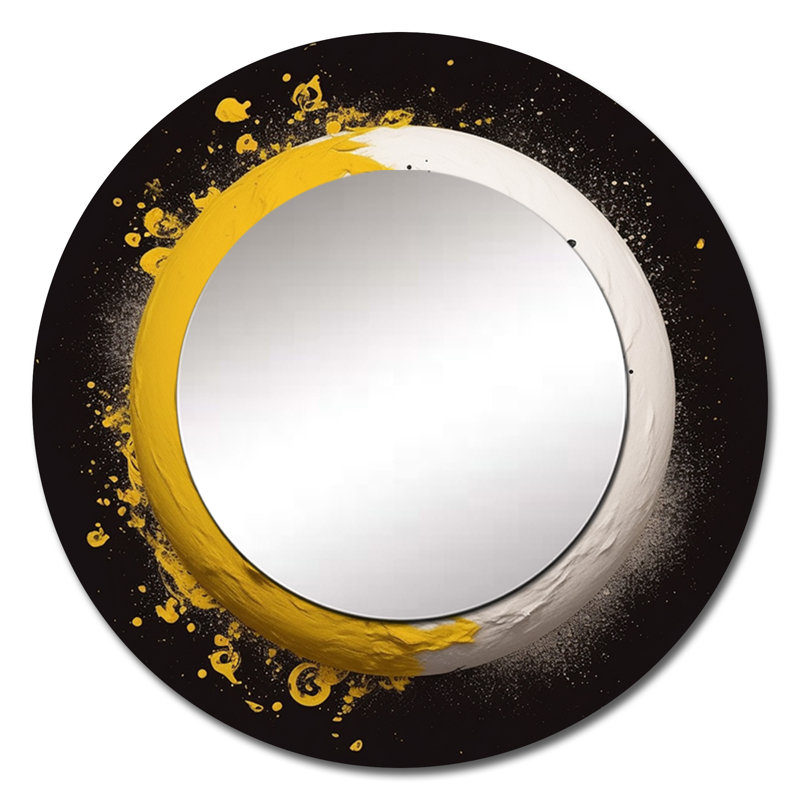 Yin et Yang jaune blanc - miroir mural méditation unique, miroir rond jaune, impression d'art en métal, 23 po x 23 po