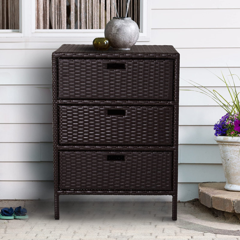 Outdoor Towel Cabinet, PE Rattan Pool Storage Organizer, Brown