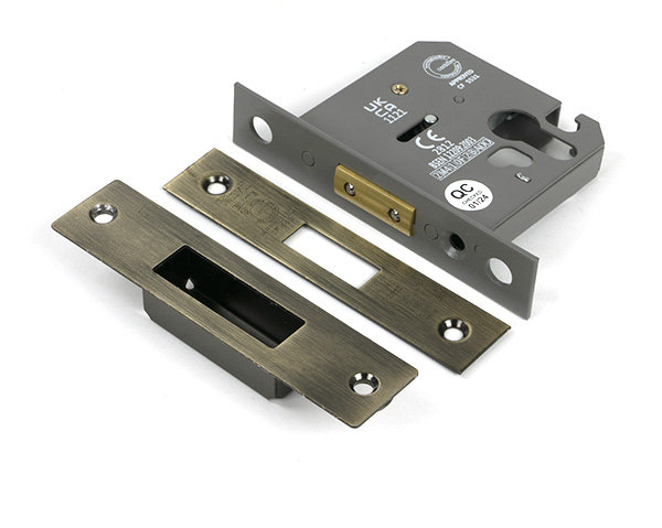 Polished Chrome 3" Euro Profile Dead Lock, Aged Brass