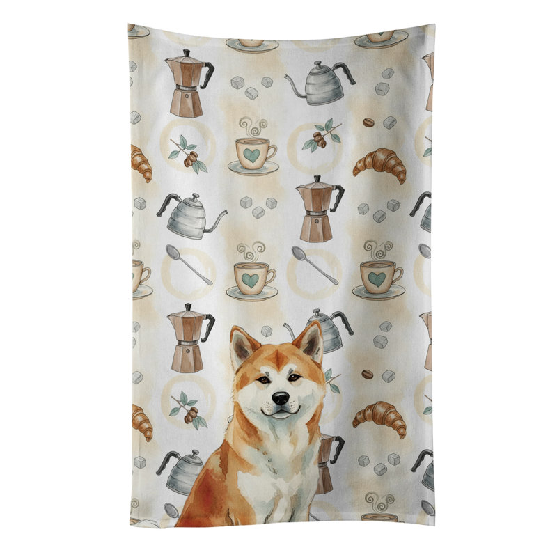 Red Akita Coffee Bar Kitchen Towel, Red Akita