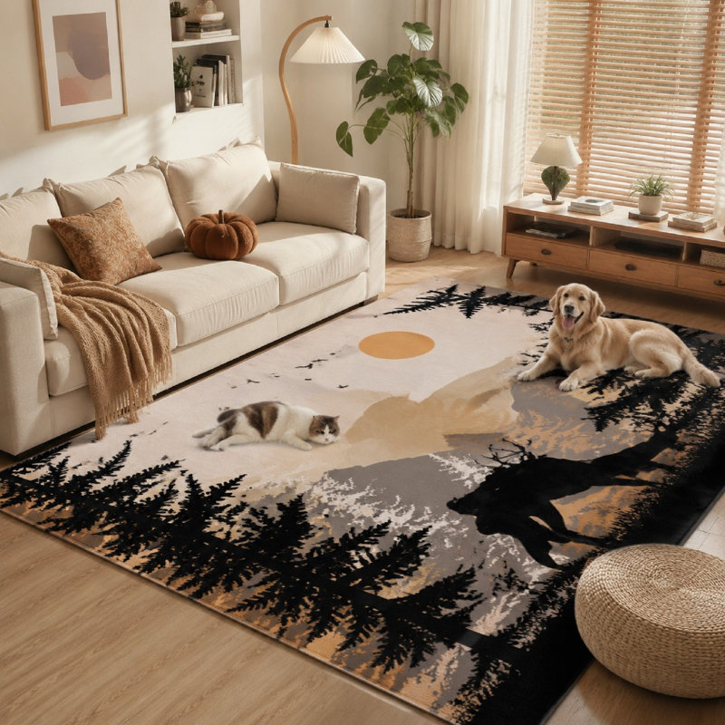 Tapis à motif de paysage de cerf de forêt 1Pcs, L 70,9 po x L 98,4 po x 1 pièce