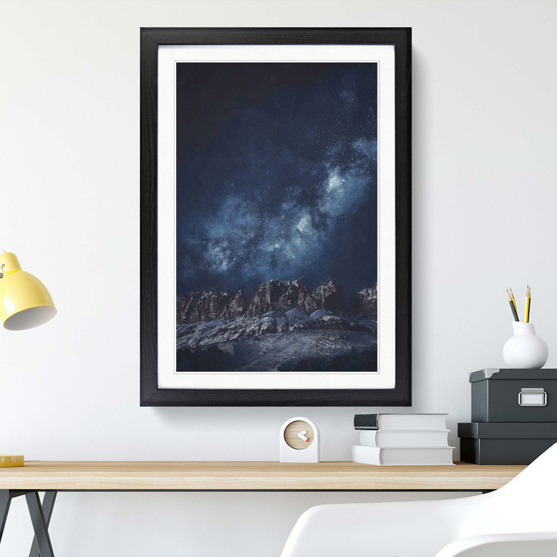 Stars Above the Mountains Abstract Art - Picture Frame Graphic Art Print, 87cm H x 62cm W x 2cm D, Black Framed