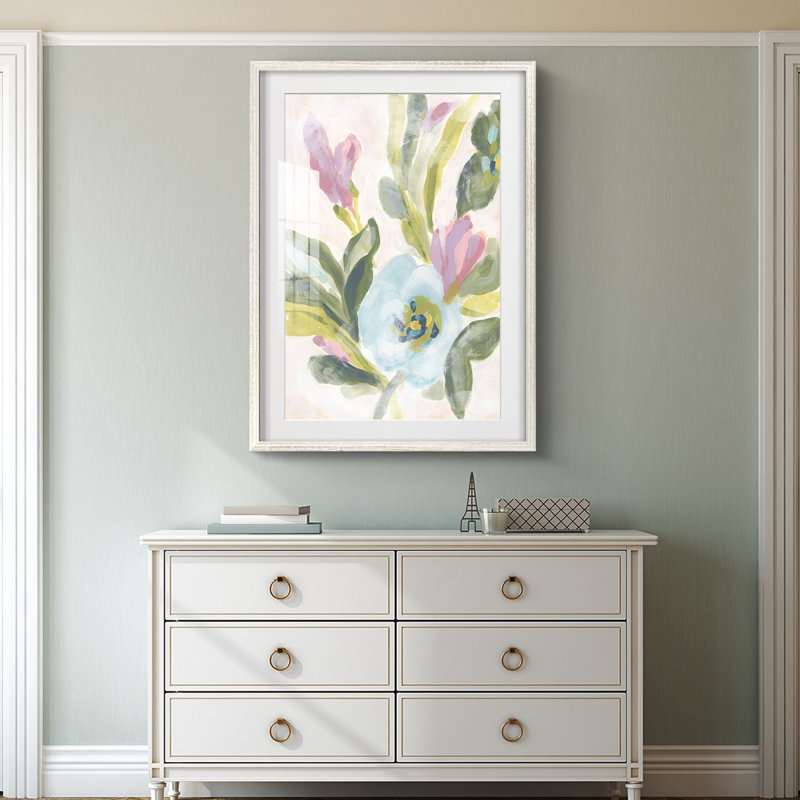 Floral Breeze Fresco II - impression encadrée, H 28,5 po x l 20,5 po, Blanc