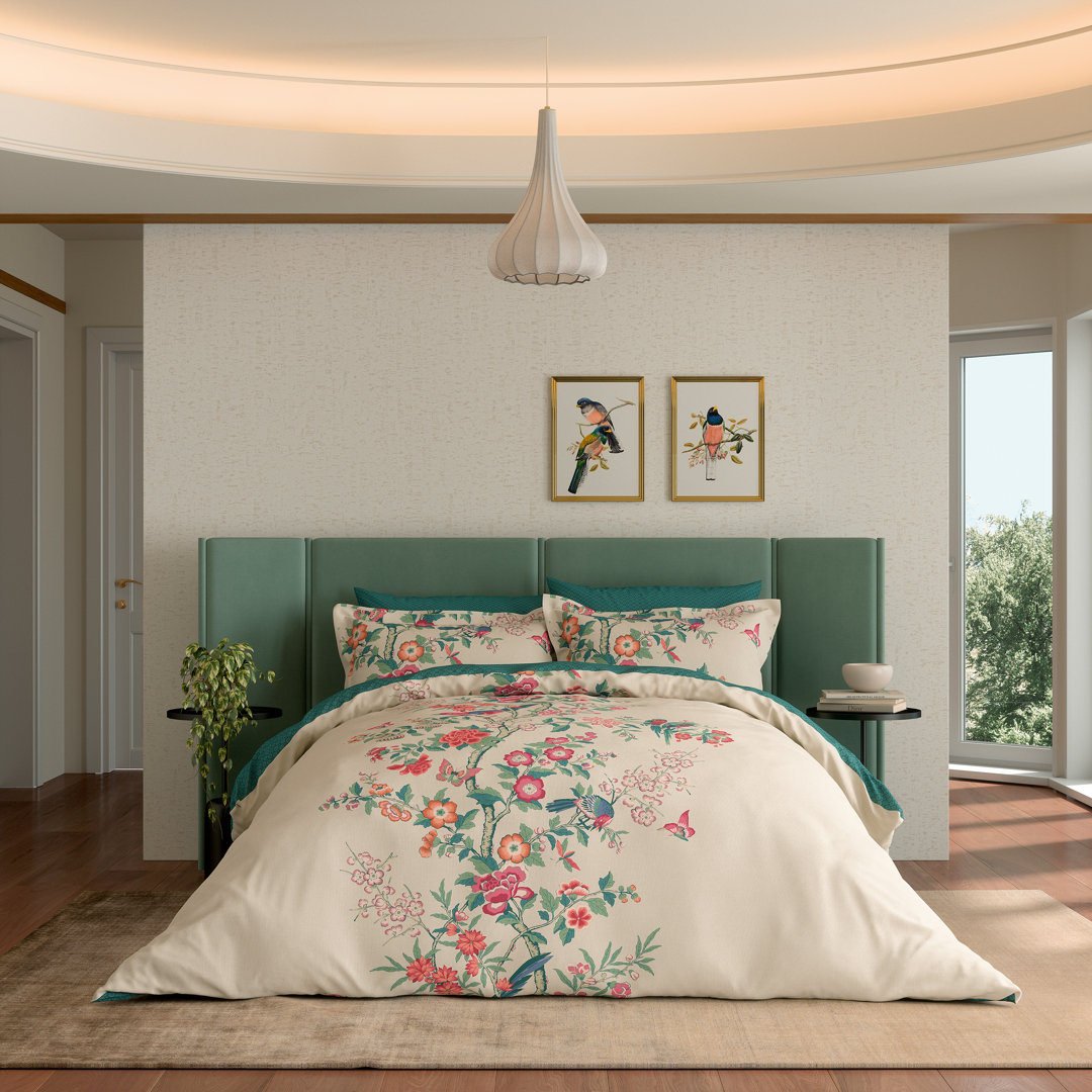 Chinese Magpie Cotton Floral Duvet Cover Set