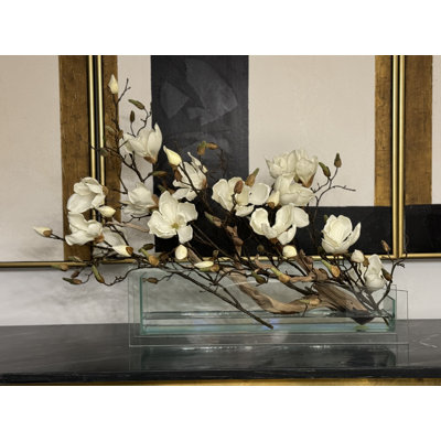 Sloped Glass Planter With White Magnolias