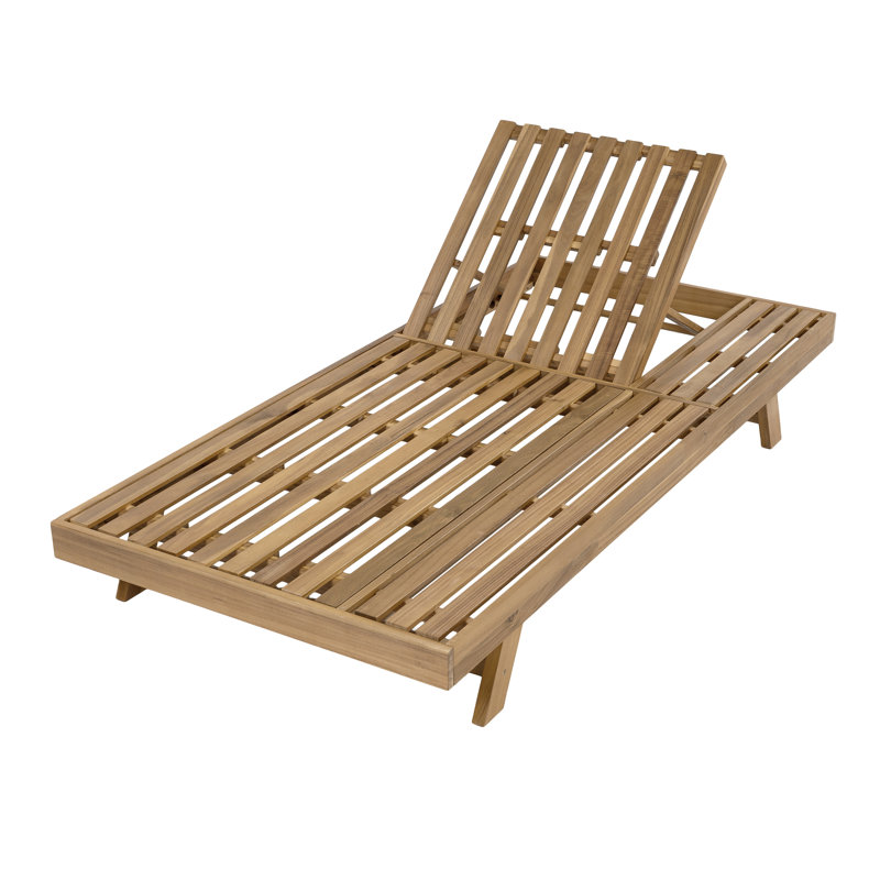 Dante Patio Acacia Wood Chaise Lounge With Adjustable Backrest (Cushion Not Included), Light Brown