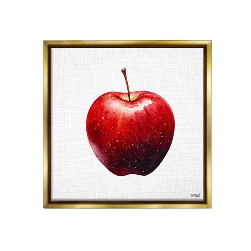 "Bold Red Apple" par RB sur toile, Cadre flottant métallique doré, H 18 po x l 18 po