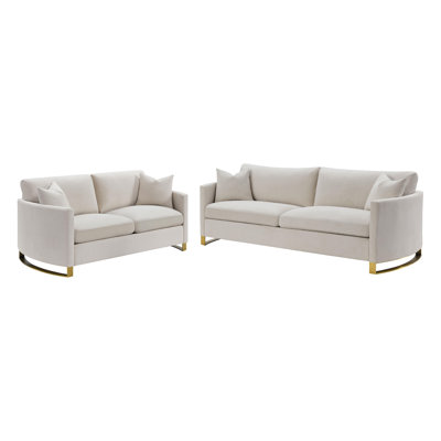 2-piece Upholstered Arched Arm Sofa Set Beige