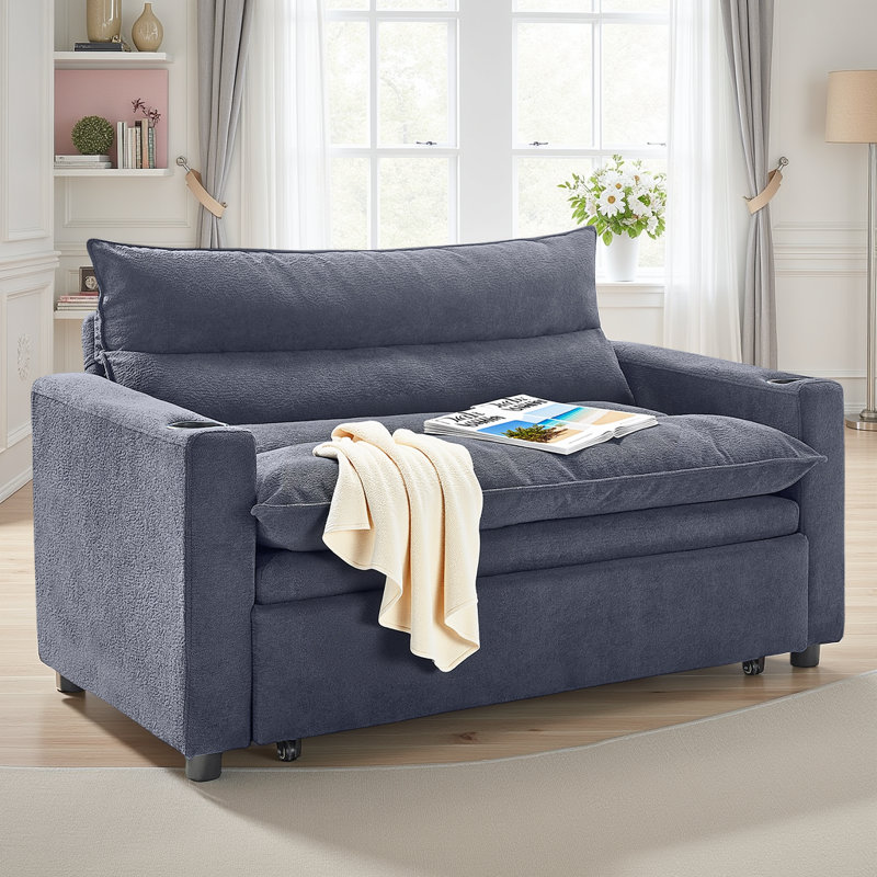 3-in-1 Velvet Loveseat Couch Convertible Sleeper Sofa Bed with Adjustable Backrest, Pull-Out Bed & Chaise Lounge for Small Spaces