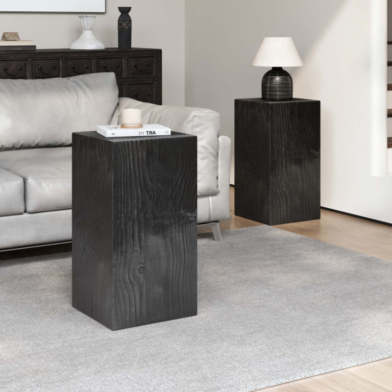 Wood-Look Square-Column MGO End Table,Wood-Like Distressed Finish, Mix With Different Heights, Indoor Outdoor Use, Black