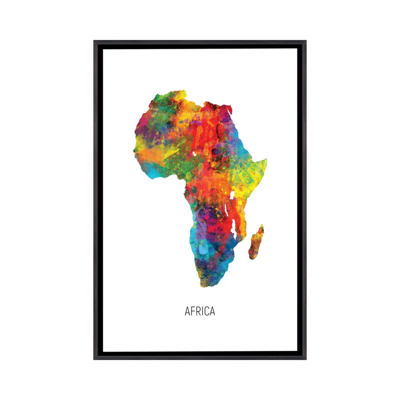 Carte de l’Afrique par Michael Tompsett-impression d’art graphique, H 60 po x l 40po x P 1,5 po, Toile avec cadre noir patiné