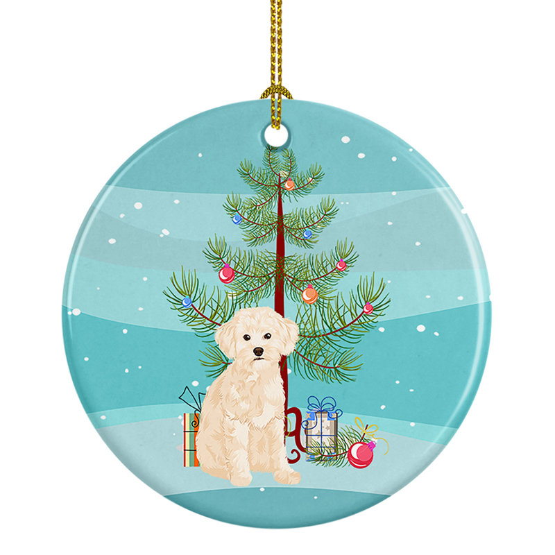 Ornement de Noël caniche en céramique crème, Crème caniche