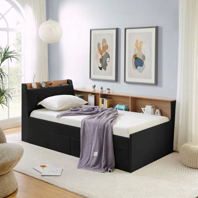 Velvet Daybed With Storage Wireless Charging LED Lights