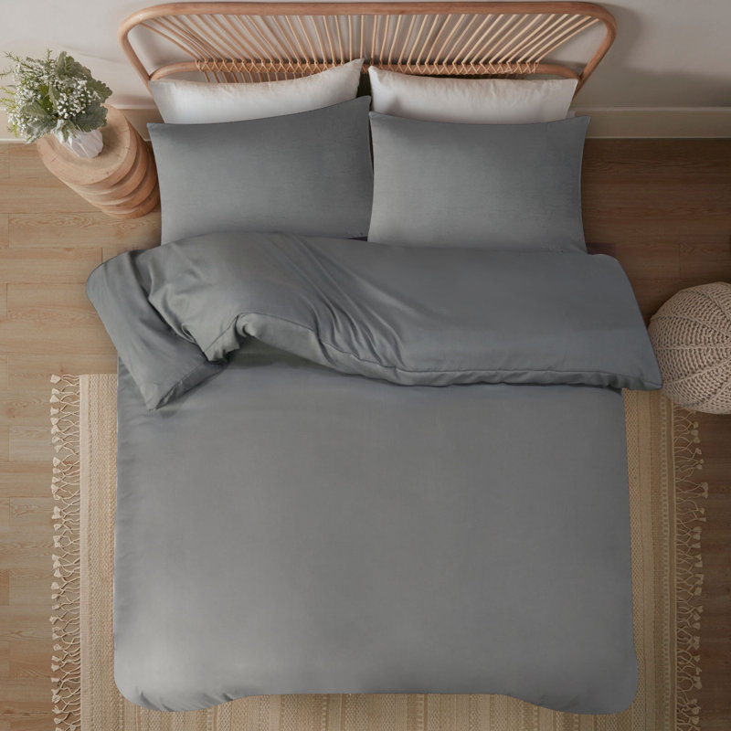 Jermelle Microfiber Solid Colour Duvet Cover with Pillowcases, Gray