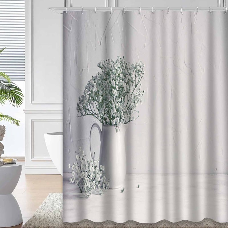 Petit rideau de douche blanc avec 12 crochets, L 72 po x l 72 po