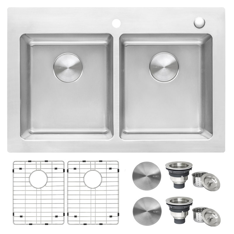 Ruvati 37" Stainless Steel Double Bowl Drop-In Kitchen Sink