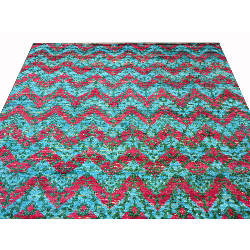 Tapis moderne en soie noué à la main 9 x 12 po