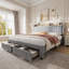 Structure de lit grand avec tiroirs de rangement et station de charge, conception silencieuse, support de lattes en bois, cadre de lit rembourré, aucun sommier requis, assemblage facile, gris-707500338-707500351