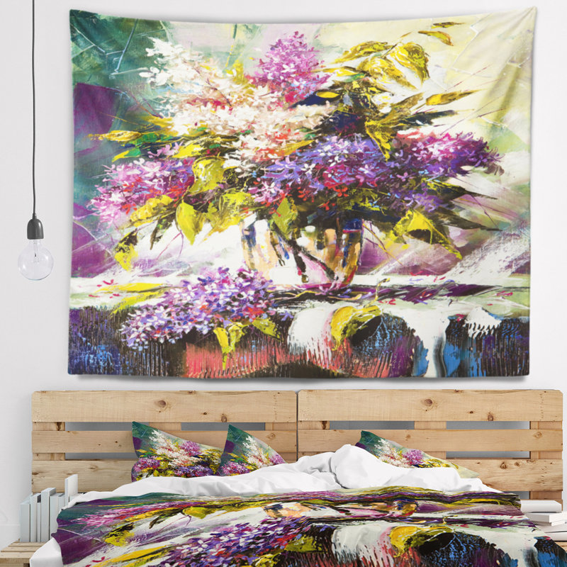 Bouquet de lilas dans une tapisserie de vase Floral, H 32 po x l 39 po