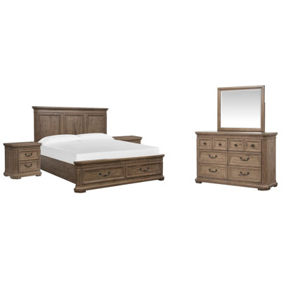 Atlanta Queen Panel Storage Bed 2 Nightstands And Drawer Dresser With Landscape Mirror