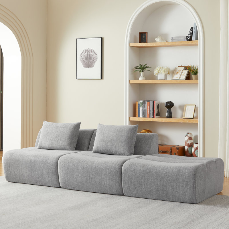 Grey 3 Seater Compressed With Chenille, No Assembly, Space For Apartment, Soft And Comfortable, Instant Use, Versatile Configurations, , Sponge Pocket Spring Support Chenille , Assembly Required,